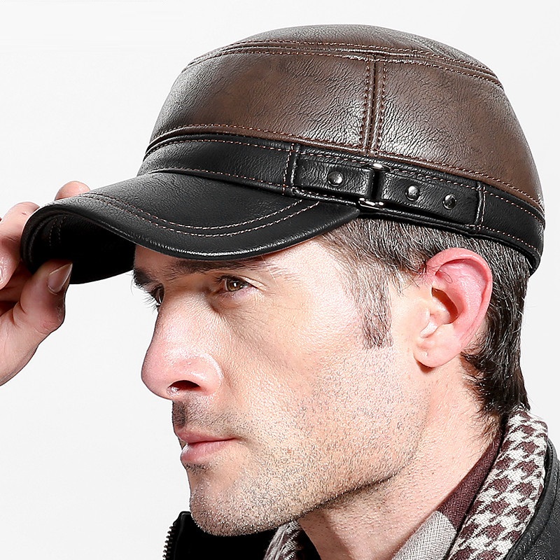 Baseball Cap Structured - Cowskin Genuine Leather Baseball Caps Men